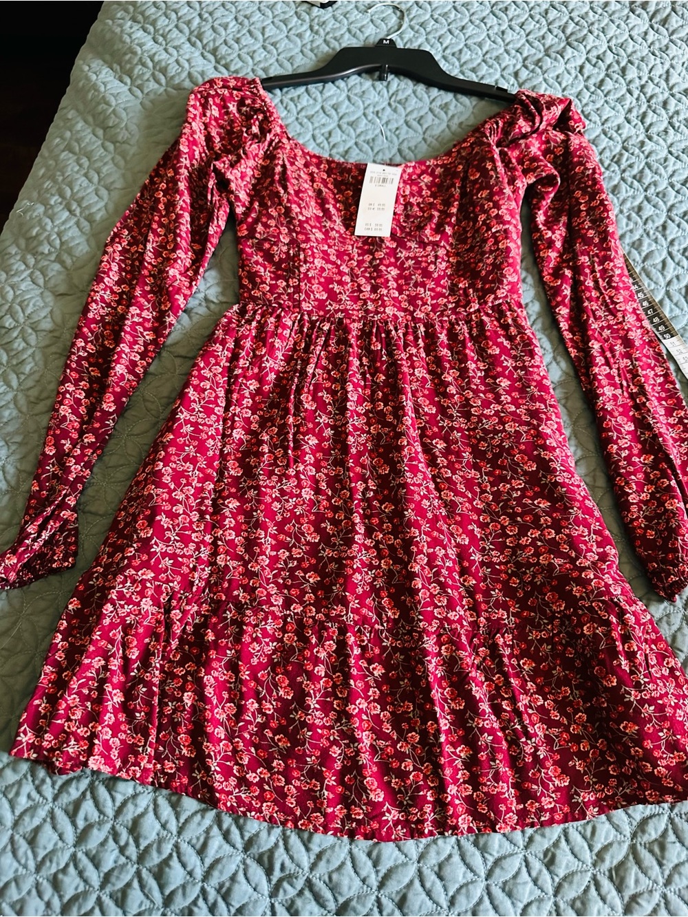 Hollister Red Floral Long-Sleeve Mini Dress